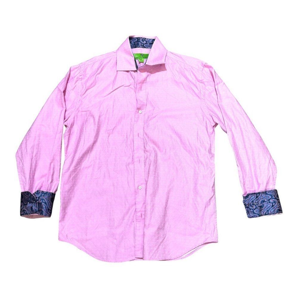 Bristol Bull Mens Dress Shirt M 15 Paisley Flip Cuff Pink Polka Dot Long Sleeve